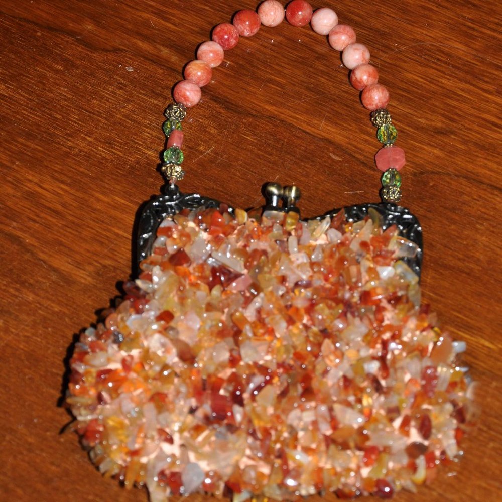 Peach, Orange & Cream Vintage Evening Bag of Precious Stones and Beads
